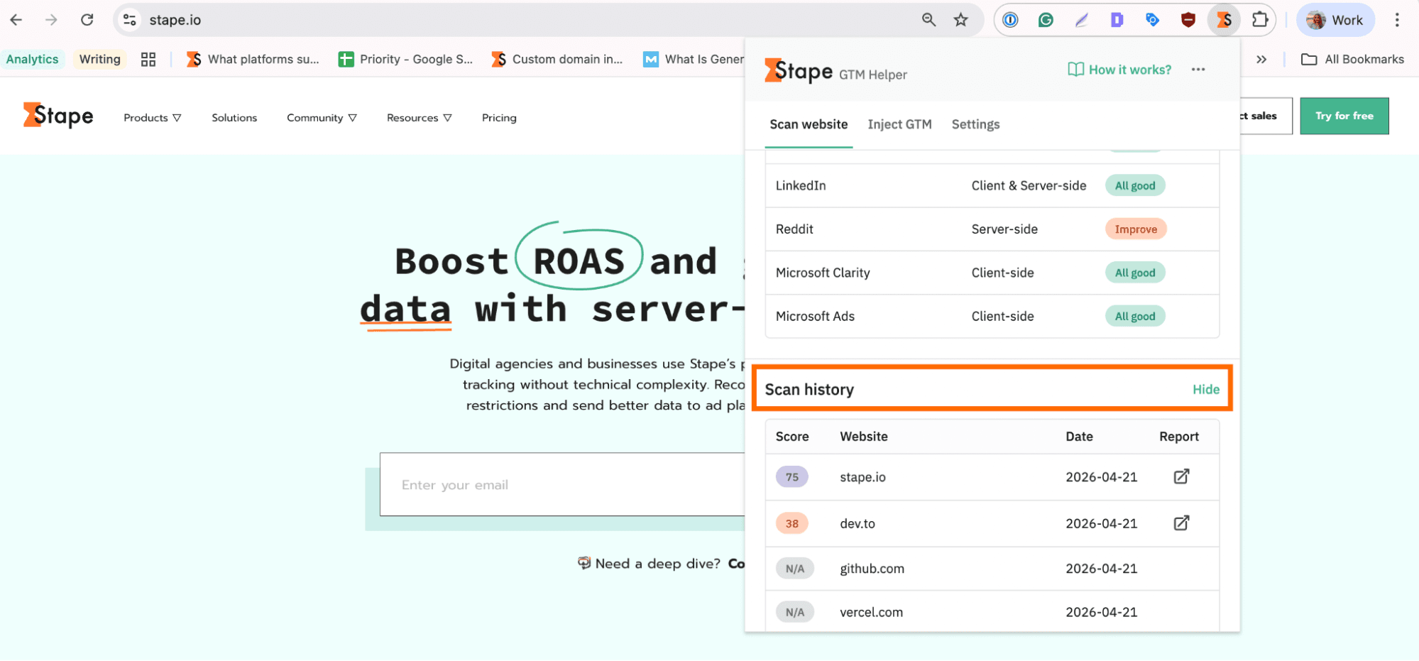 "Scan history" section