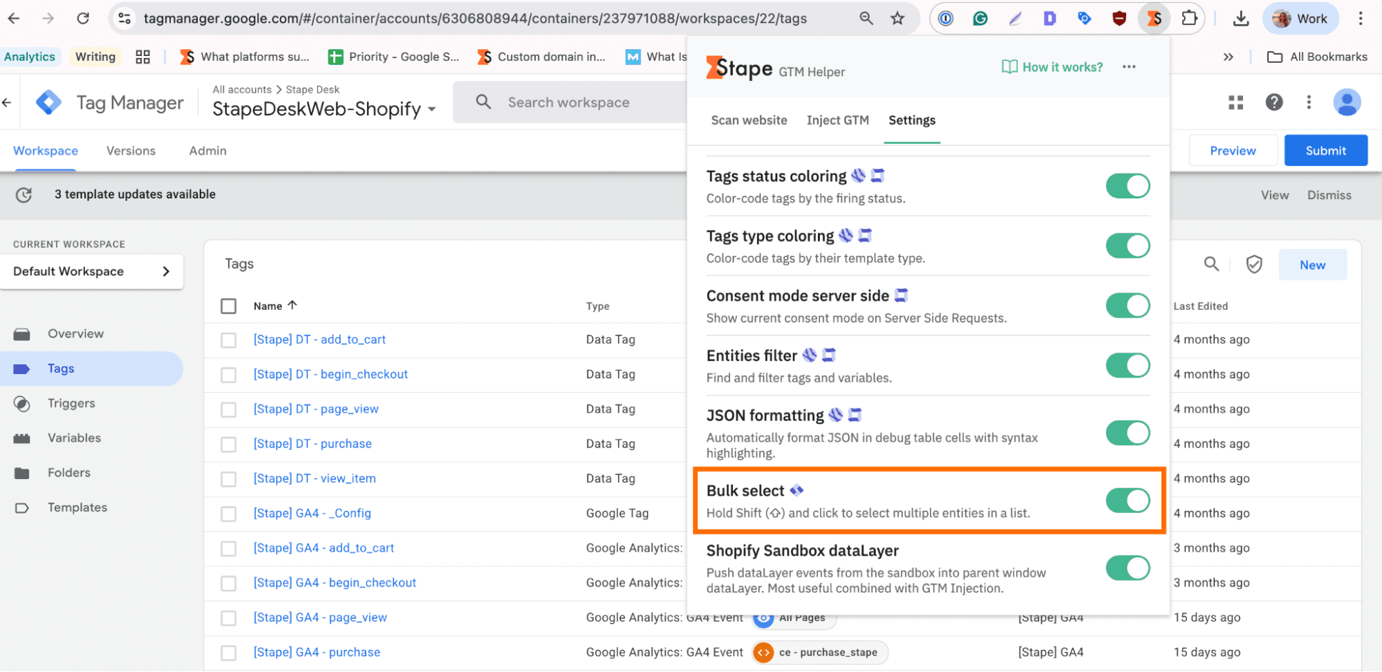 "Bulk select" toggle