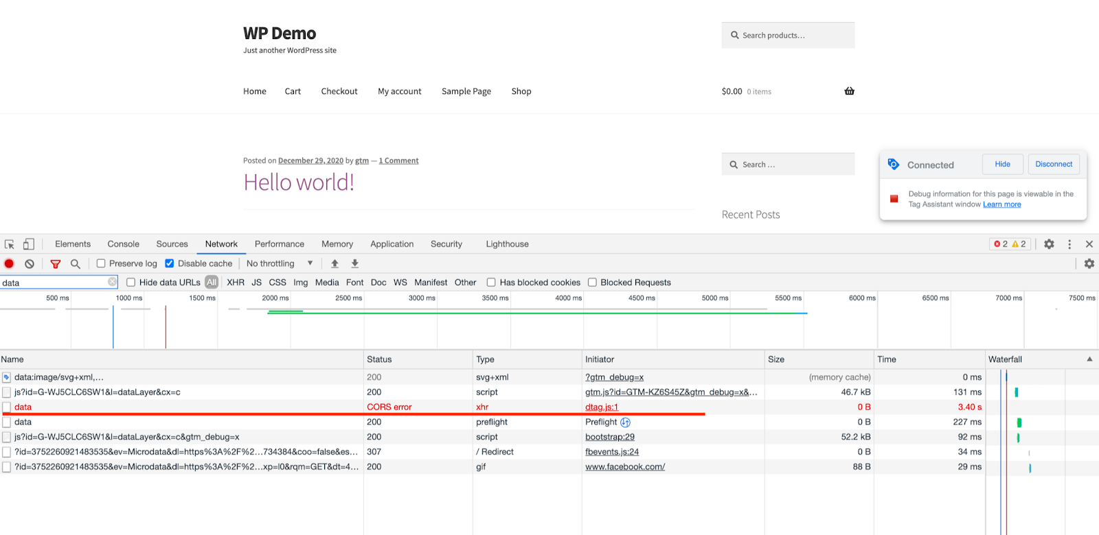 data client nor working CORS