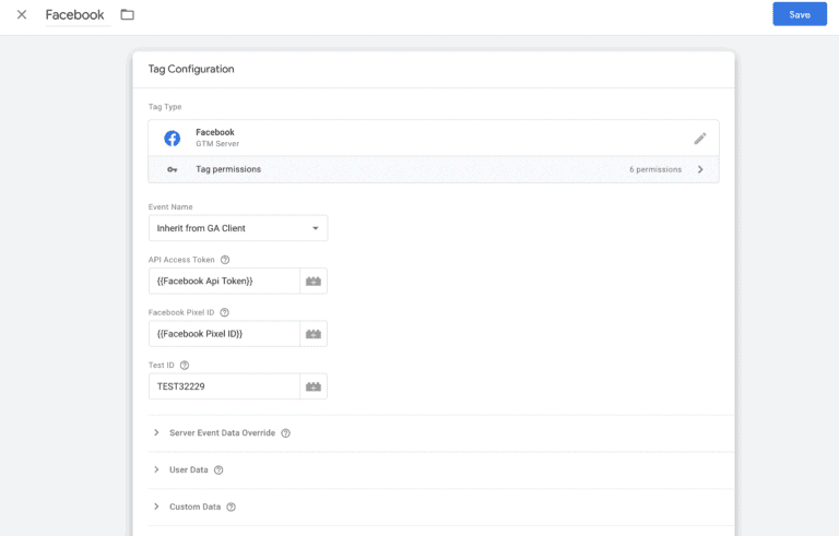 facebook tag test id field