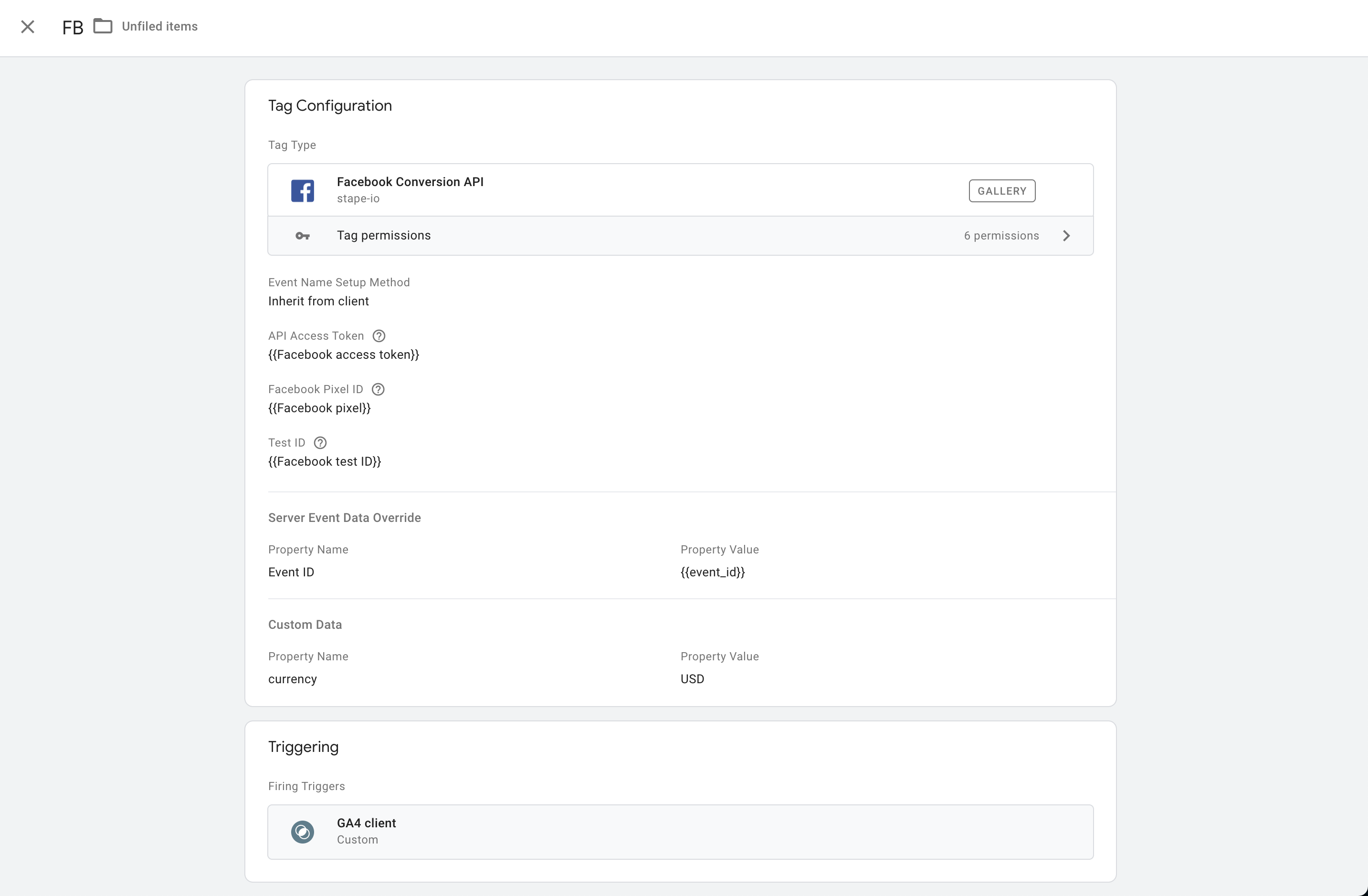 Facebook conversion API inherit from client