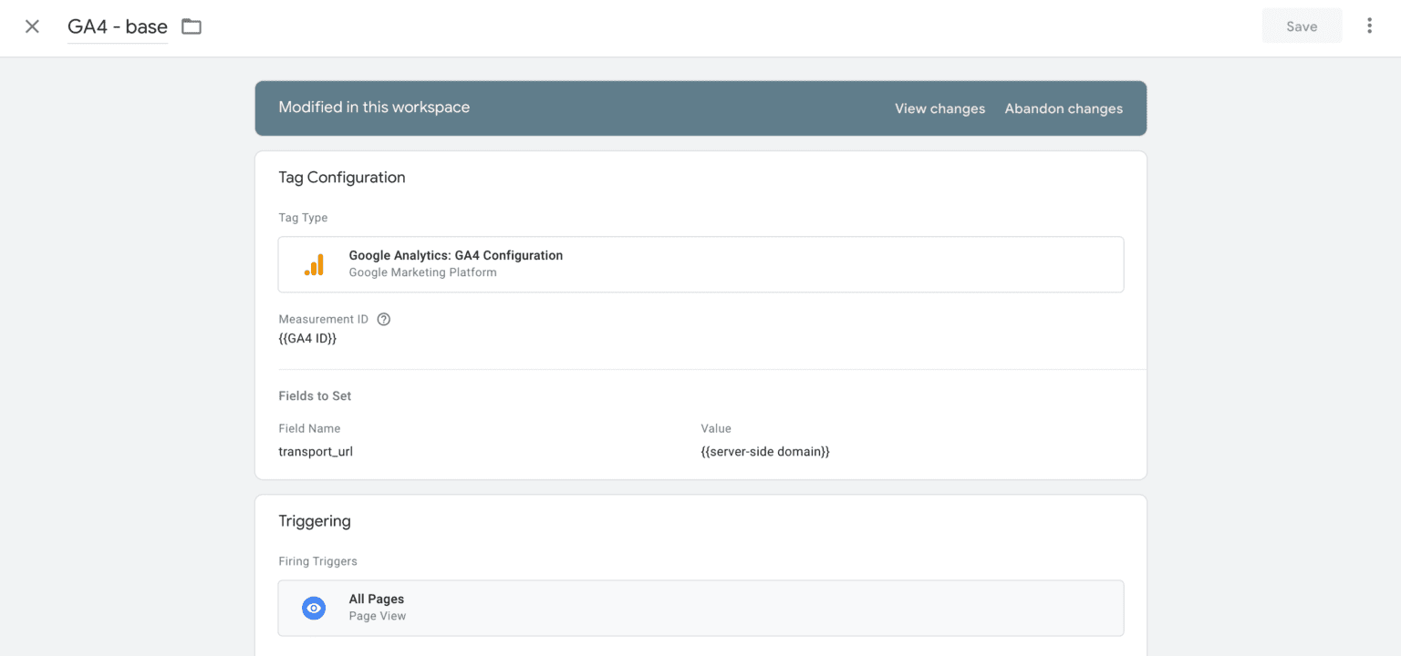 Add transport URL to the GA4 Configuration tag