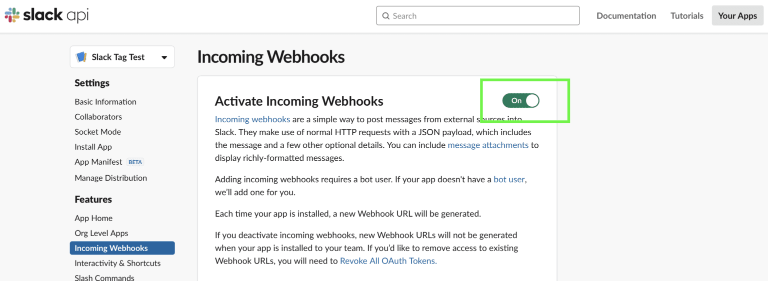 slack api incoming webhooks