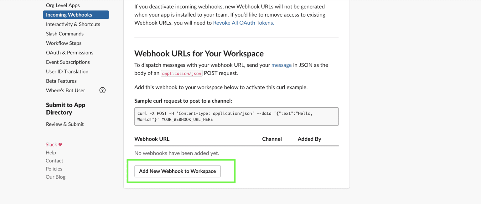 slack add new webhook to workspace