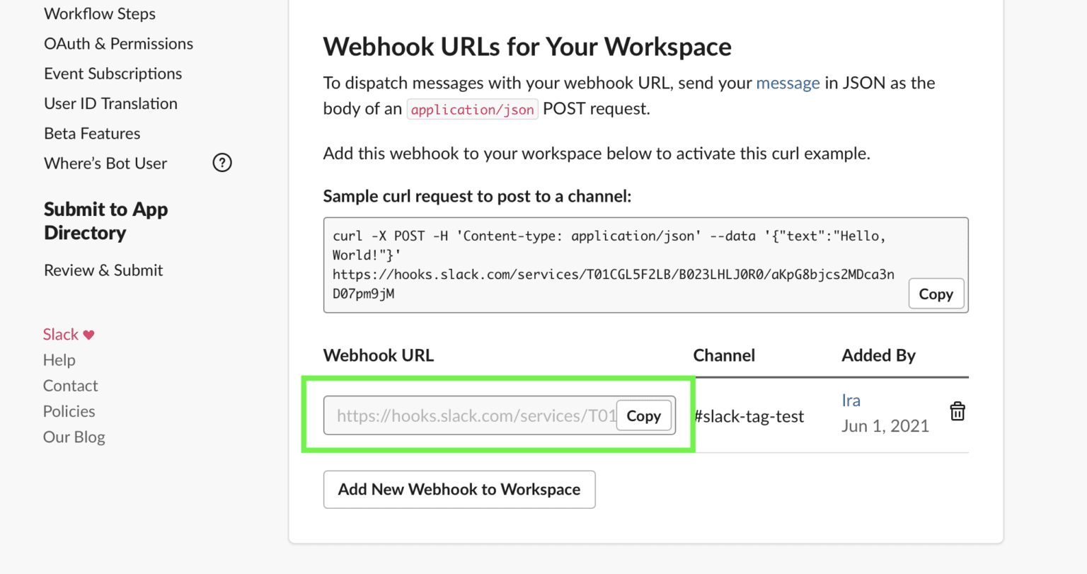 webhook url copy