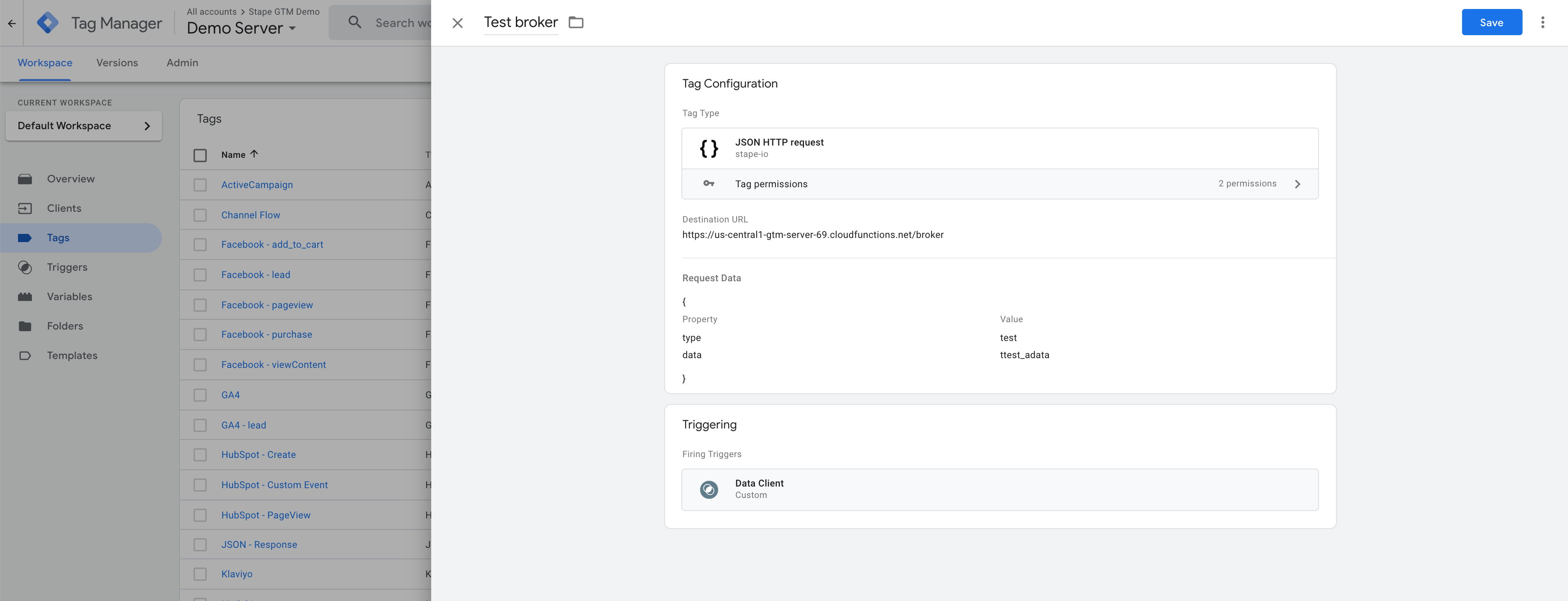 json http request create tag