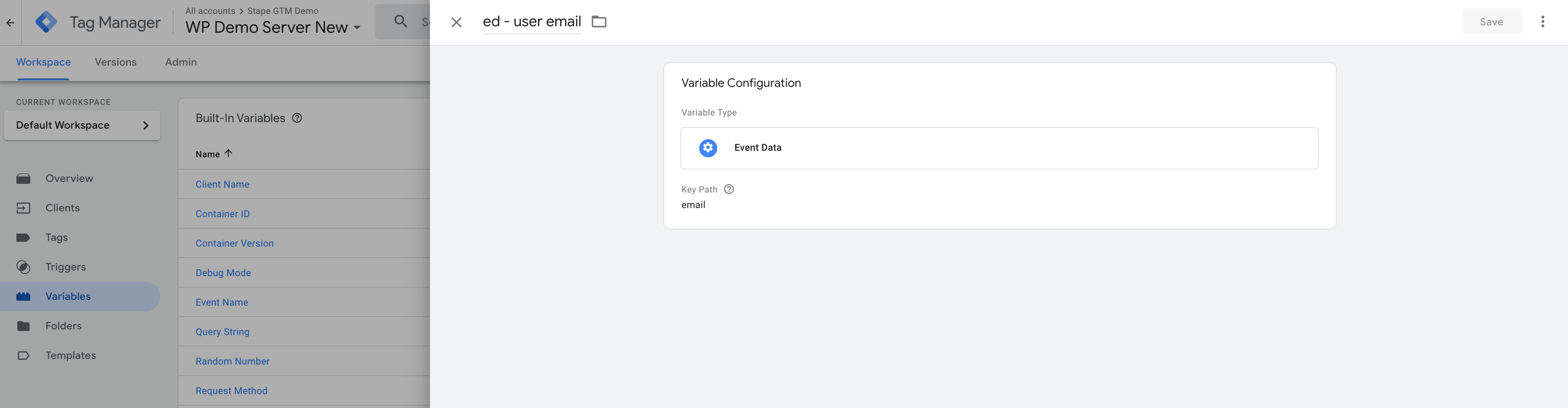 create event data variable