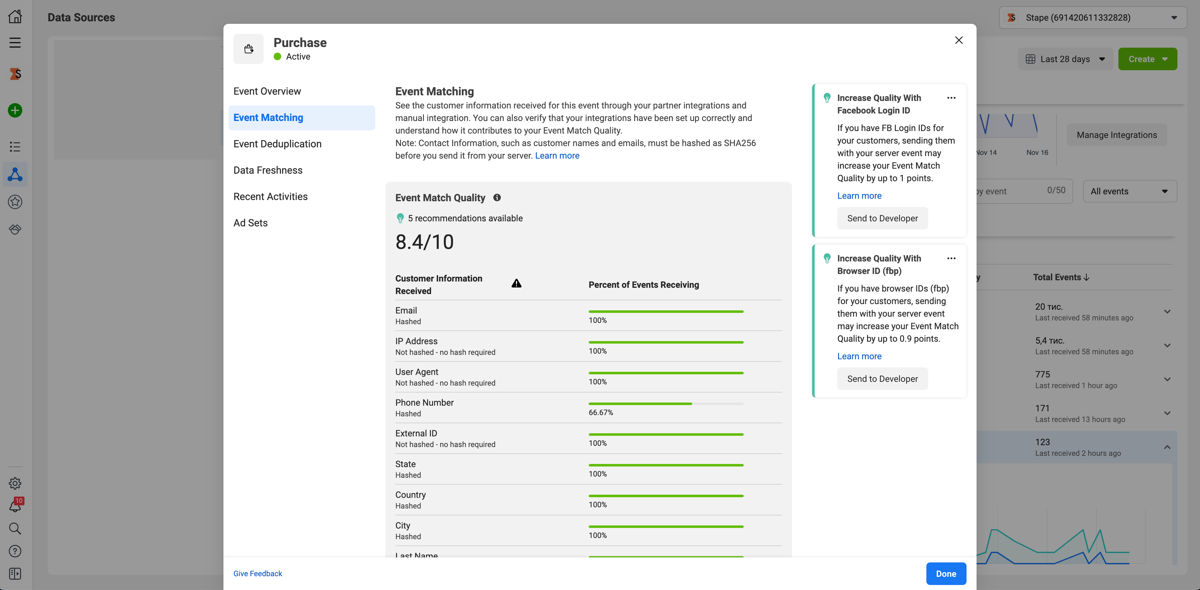 purchase facebook conversion API match quality