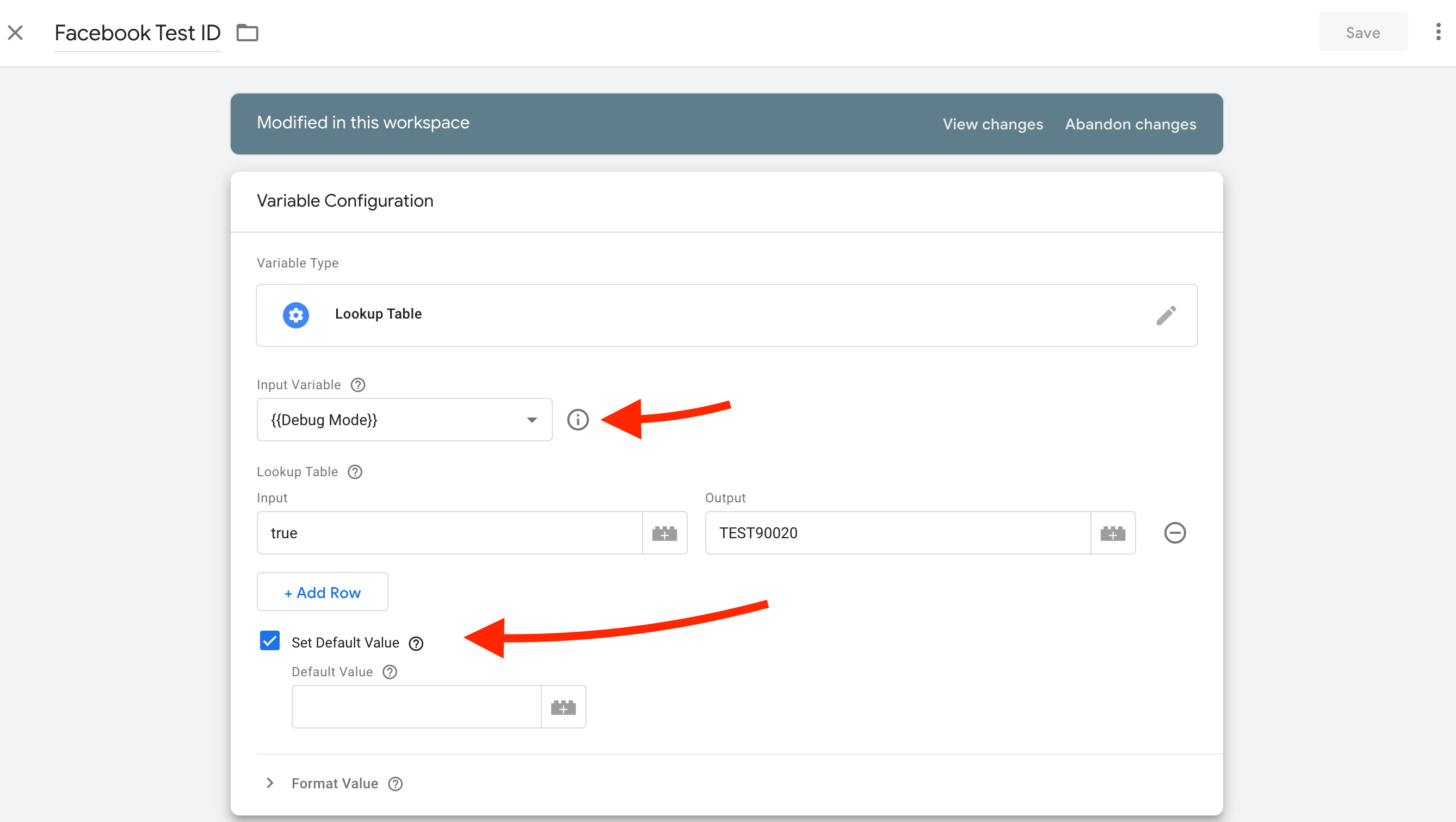 create lookup table variable sGTM