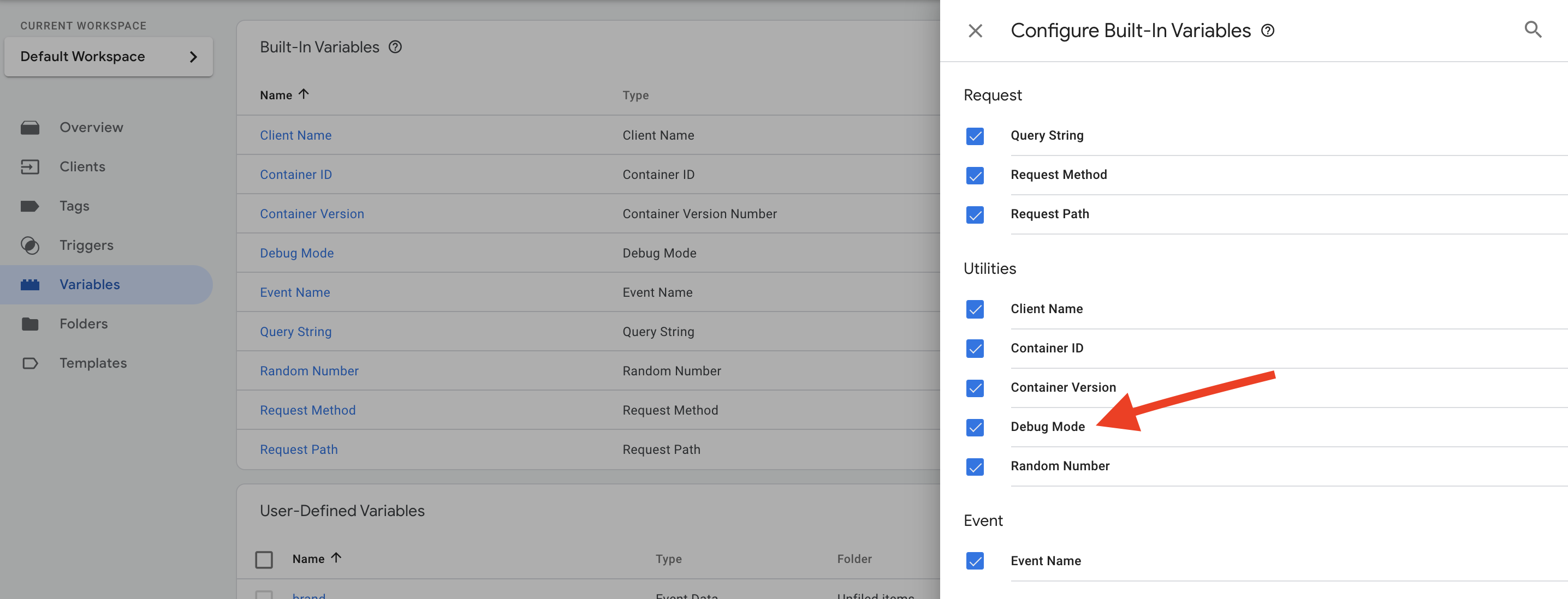 enable debug mode variable in the server Google Tag Manager container&nbsp;