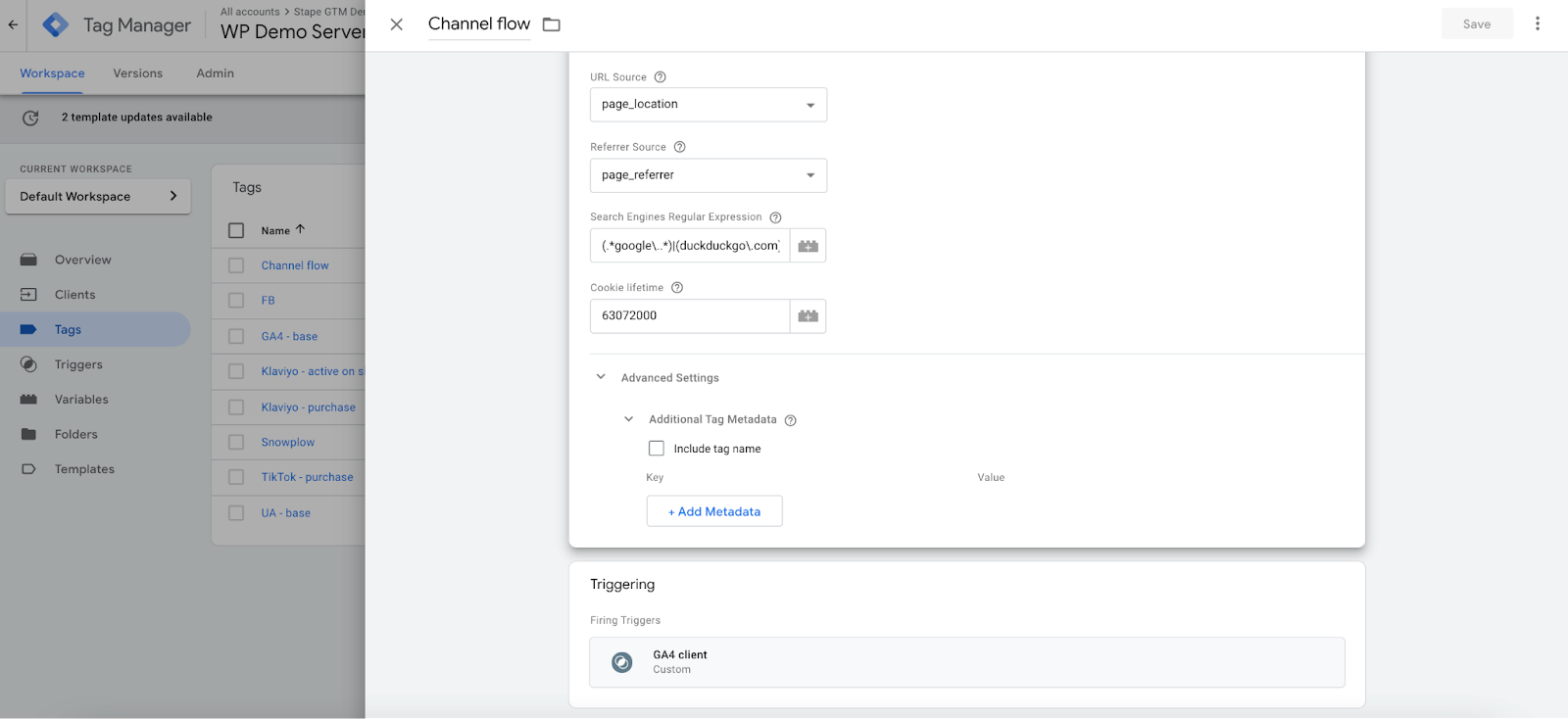 set up channel flow tag server google tag manager container