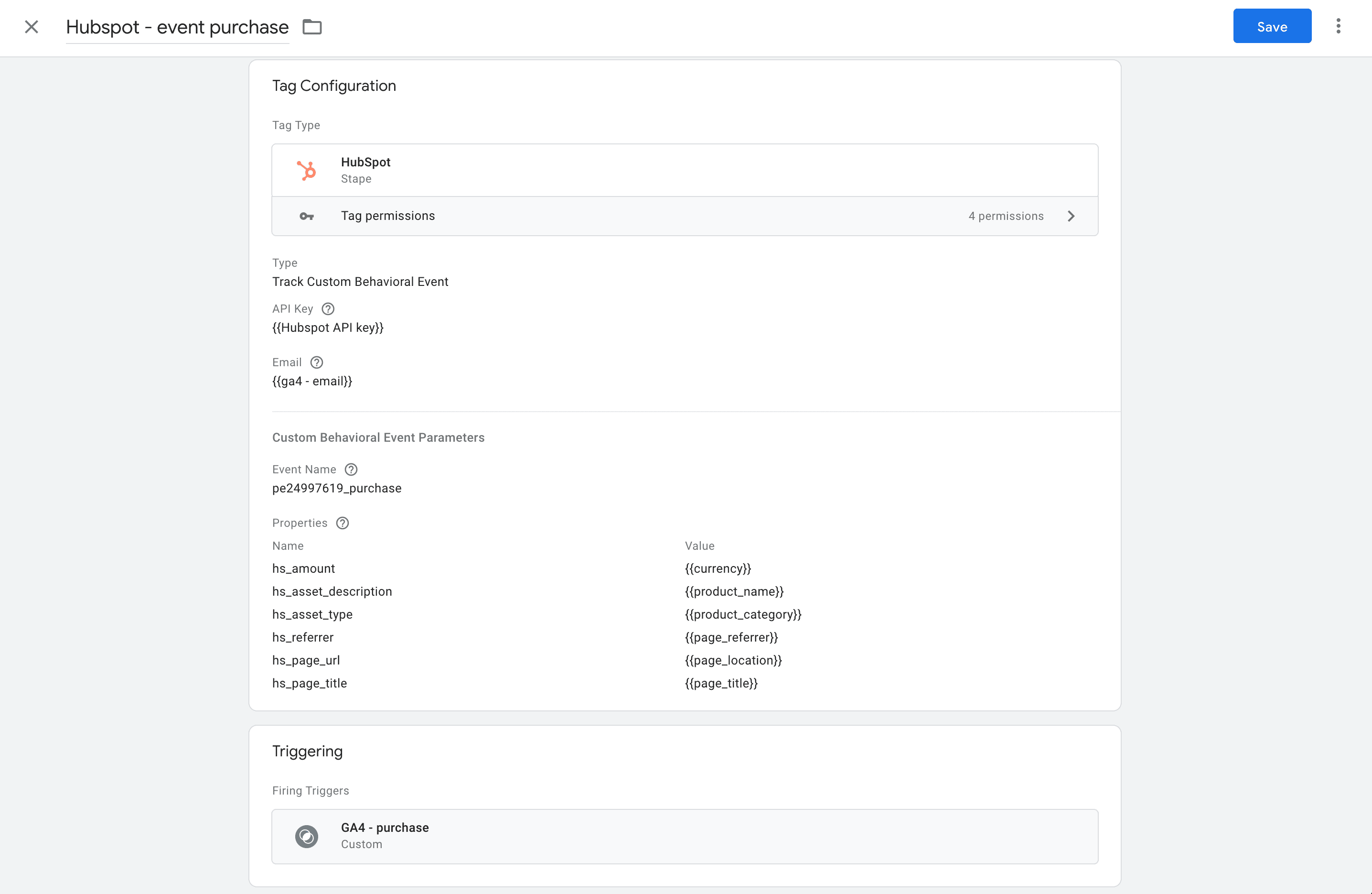 hubspot tag configuration