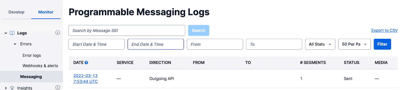 twilio sms logs