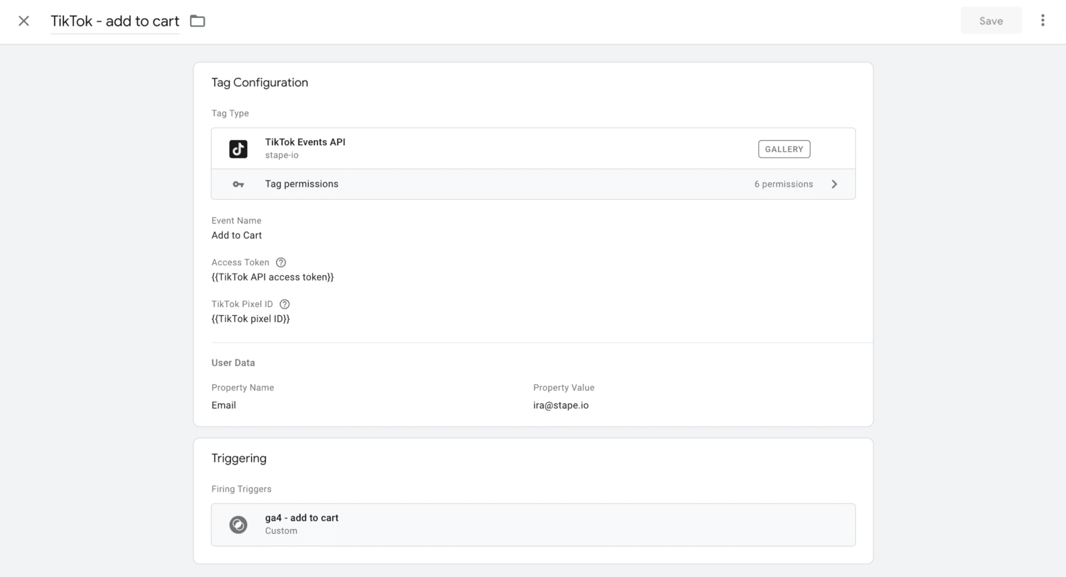 tag configuration tiktok api