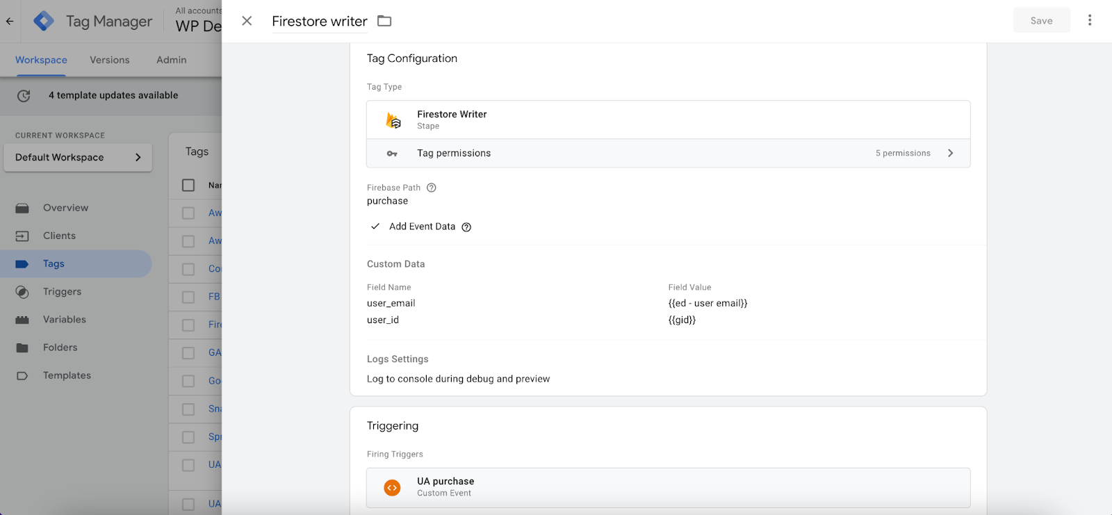 Write data to Firestore from server Google Tag Manager - Stape