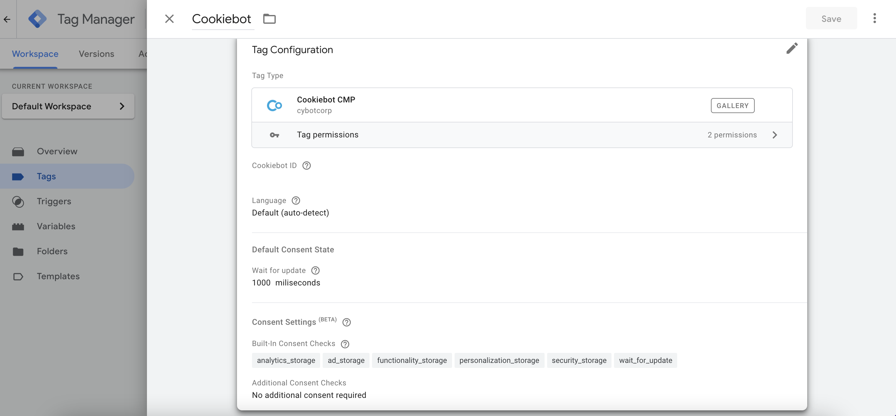 cookiebot configuration