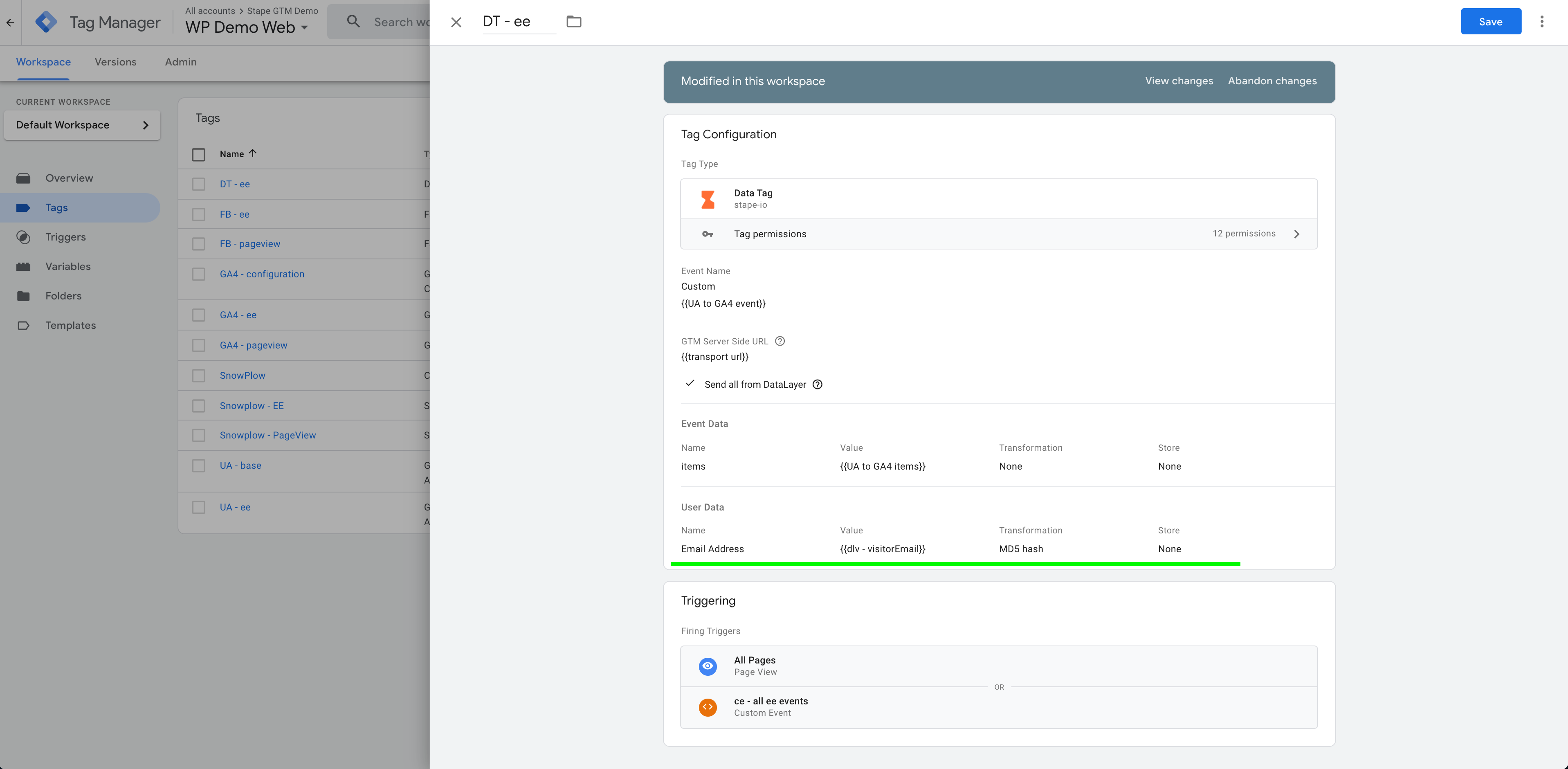 data tag configuration