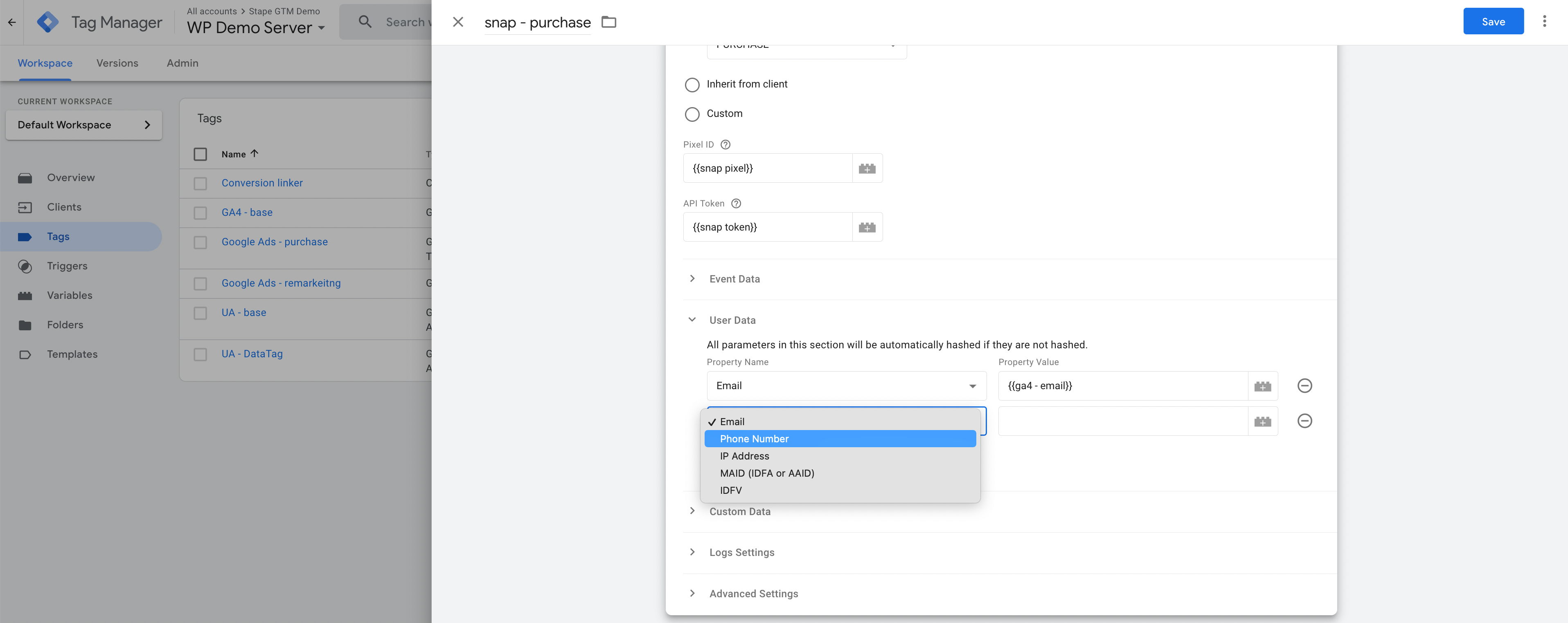 snap capi user data