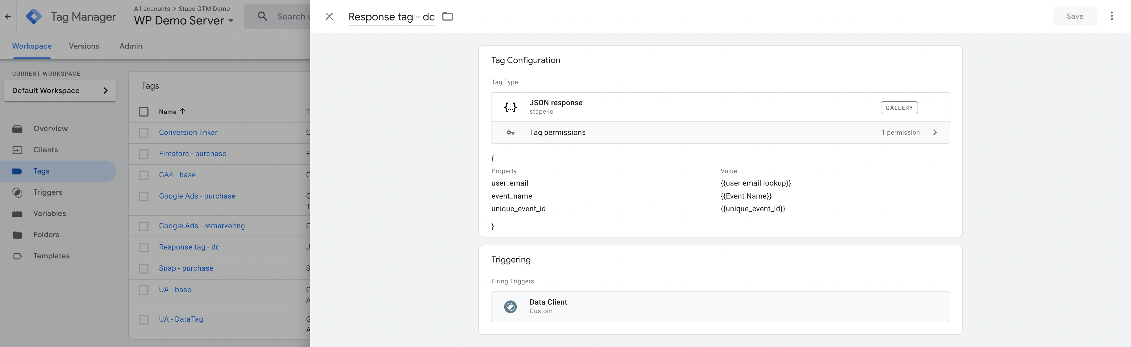 json response tag