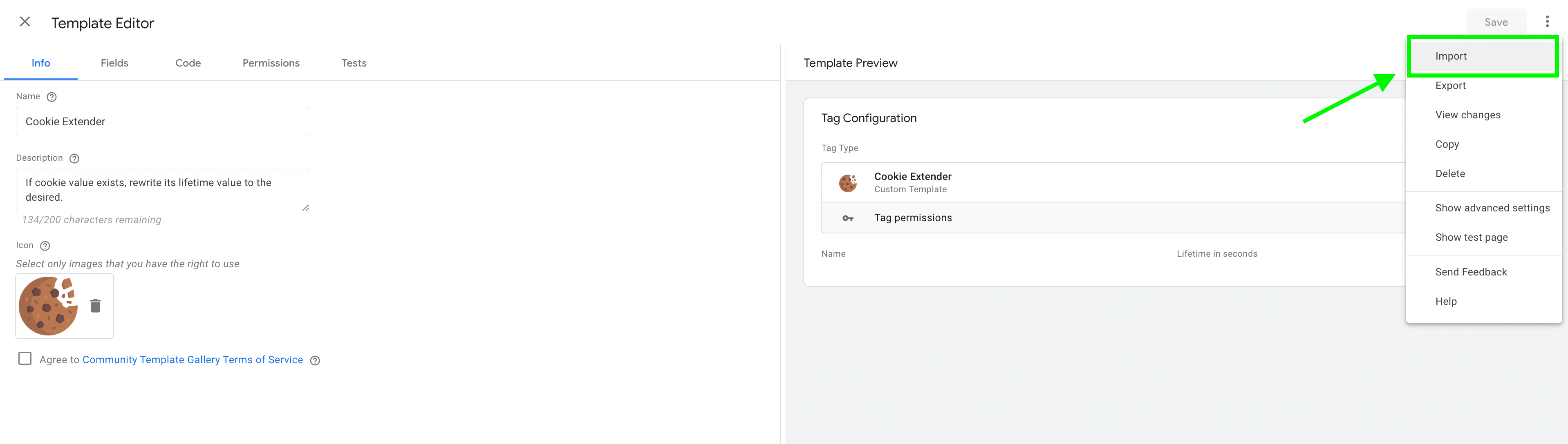 Import the Cookie extender tag to your sGTM