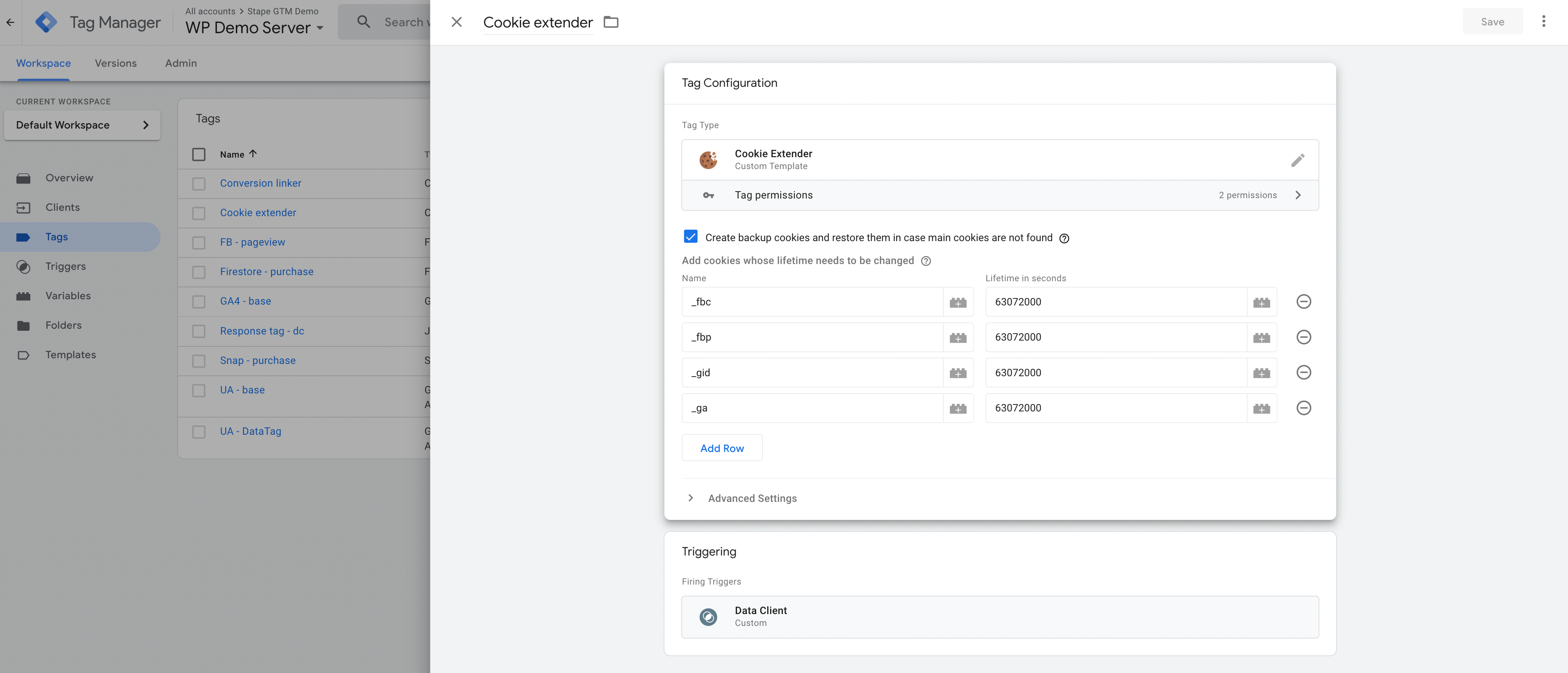 Create a Cookie extender tag in sGTM