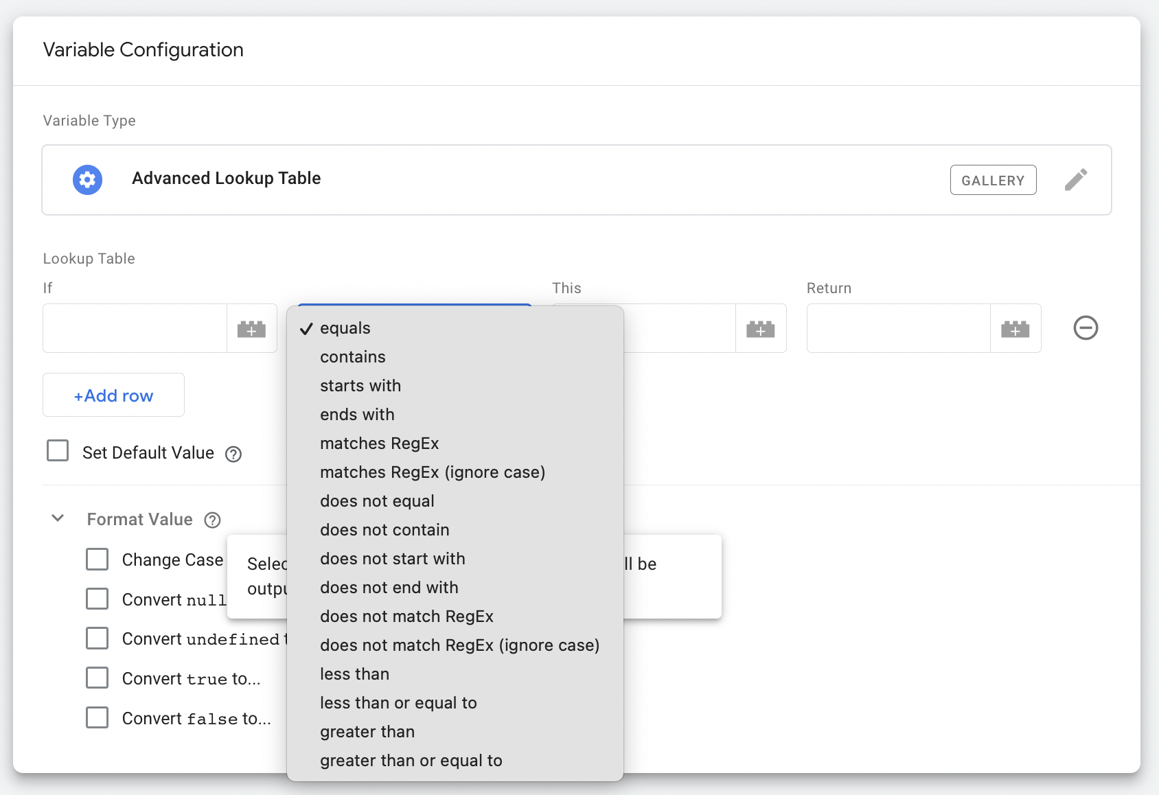 Advanced lookup table variable