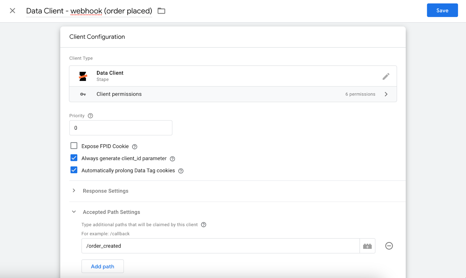 data client configuration in google tag manager