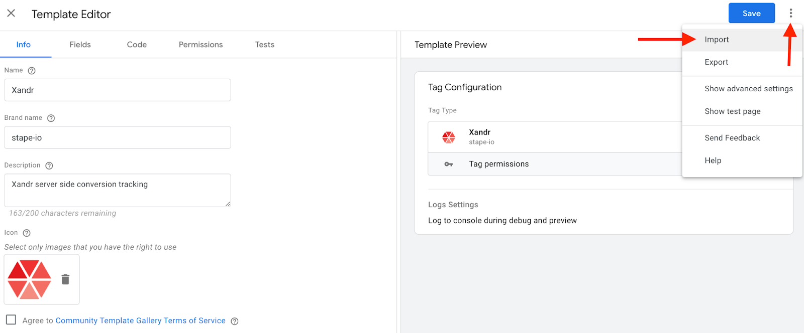 xandr tag template in google tag manager