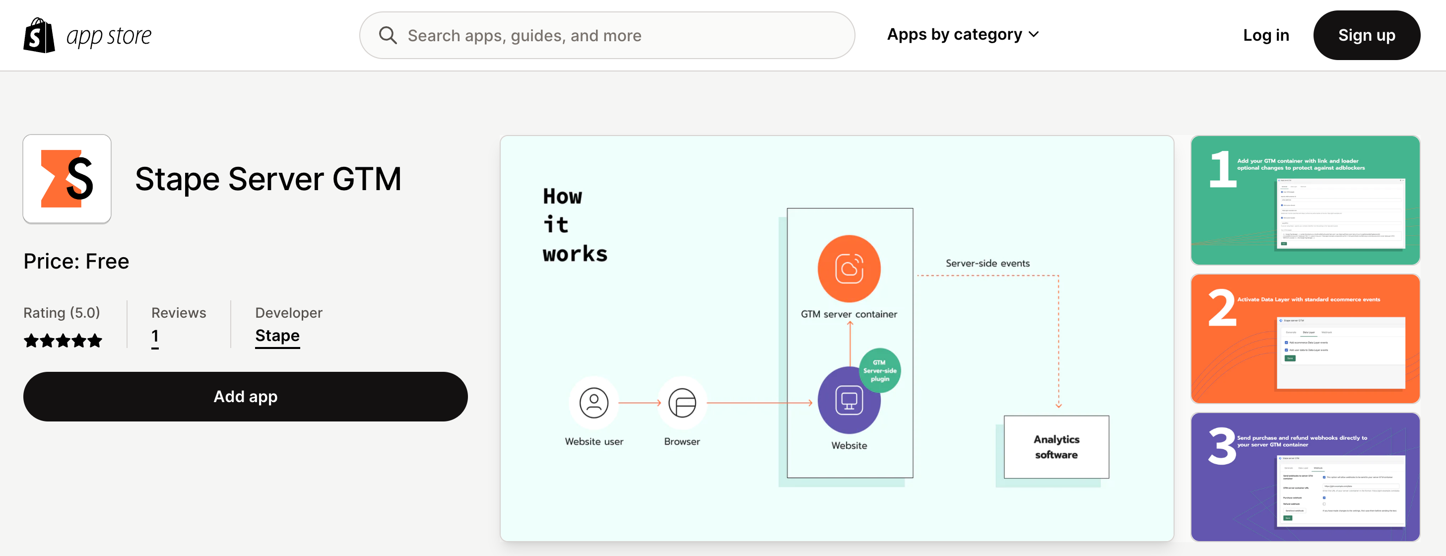 add shopify with stape server gtm app