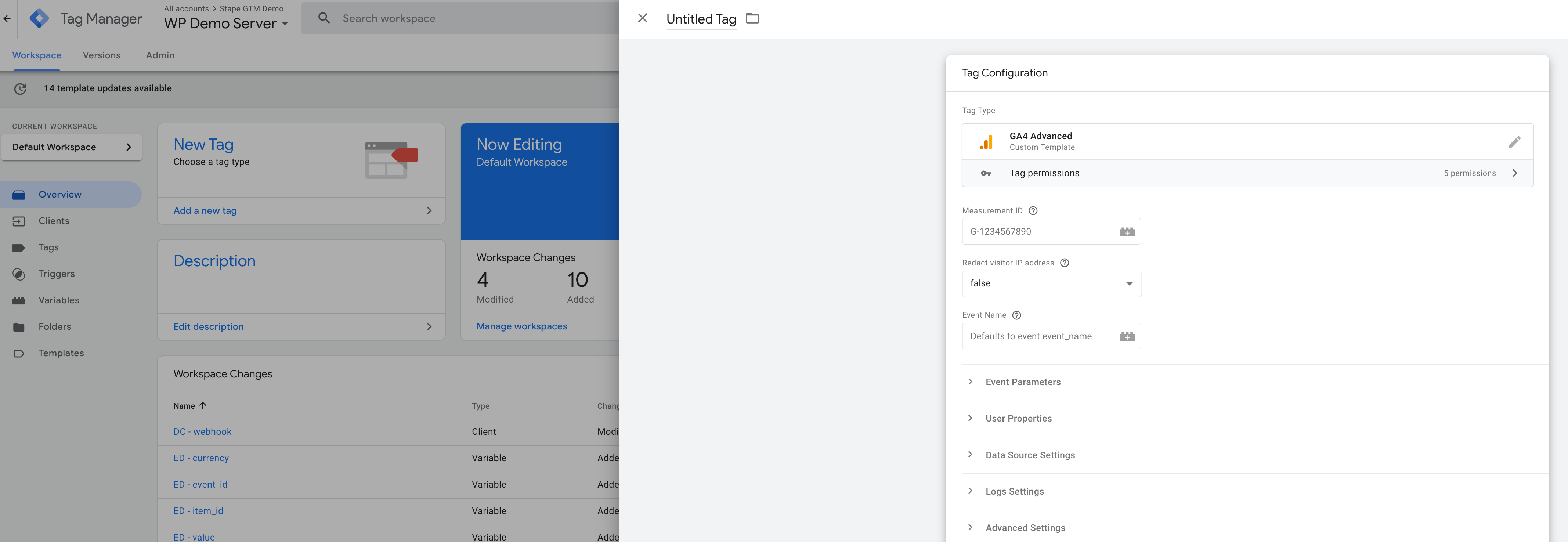 GA4 Advanced tag for server Google Tag Manager - Stape
