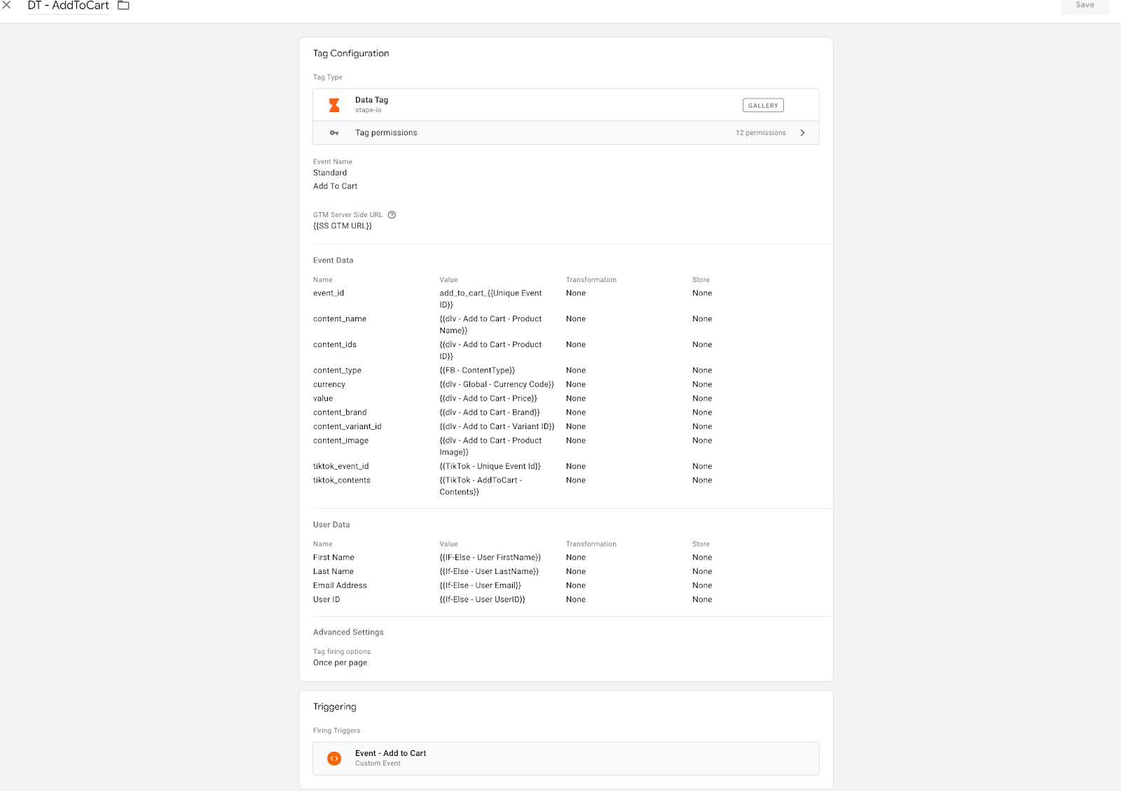 data tag configuration