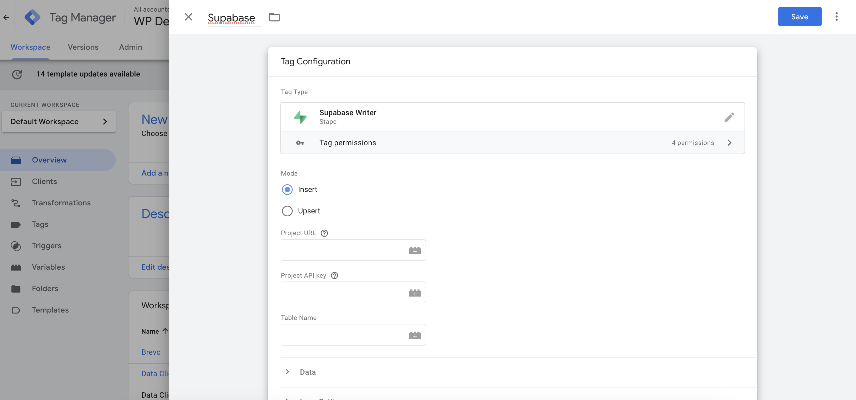 Supabase Writer tag for server Google Tag Manager - Stape