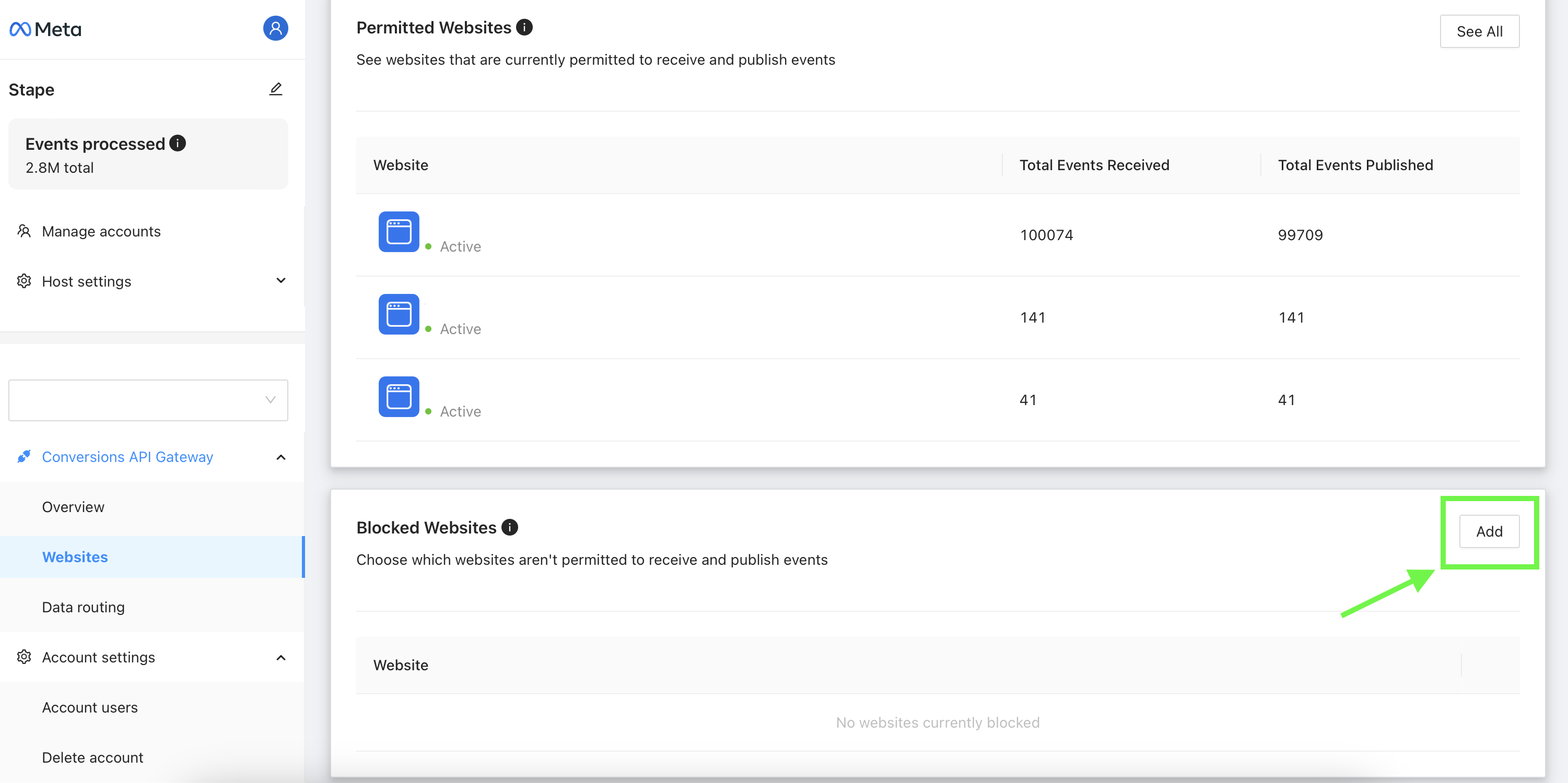 block website CAPI Gateway