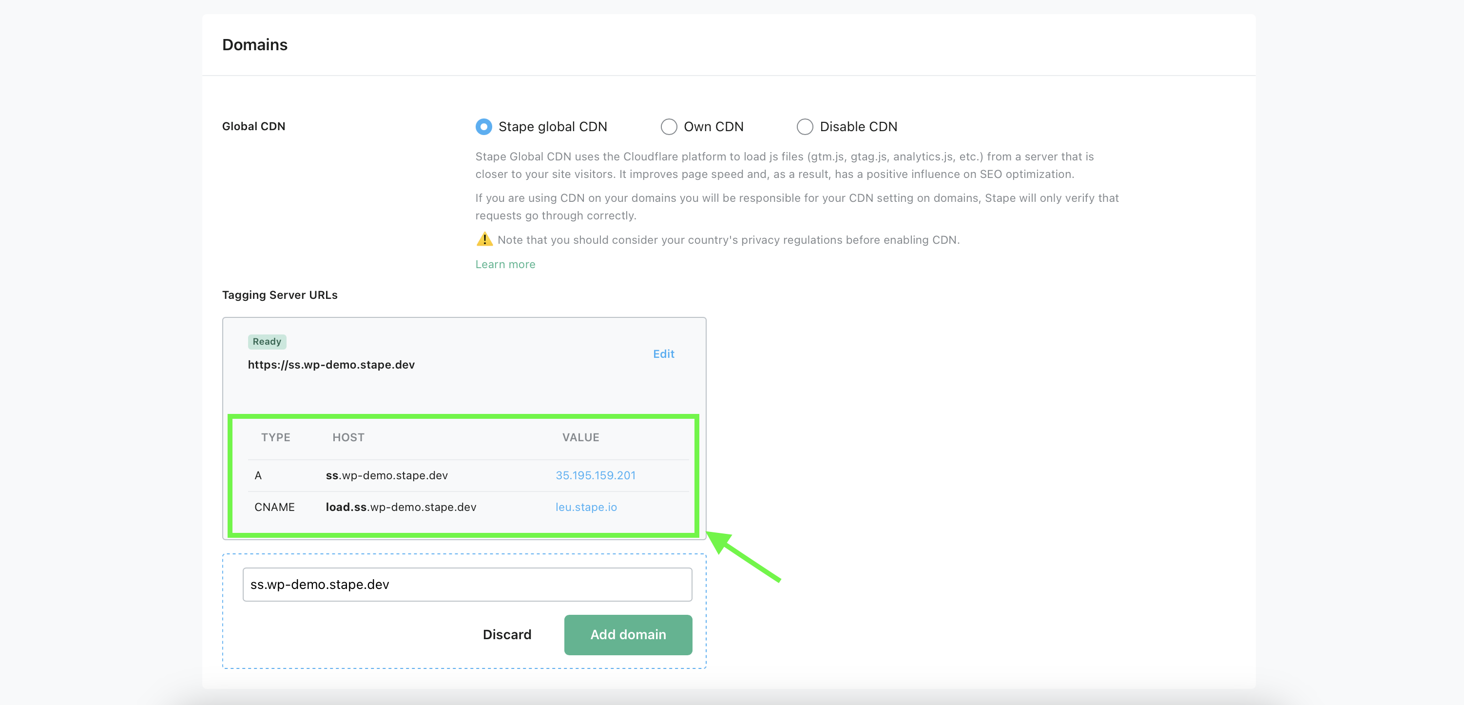 set up custom domain server side tagging&nbsp;