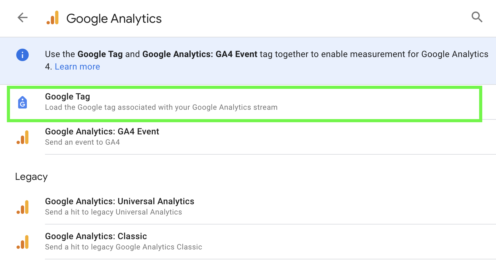 google tag in google analytics