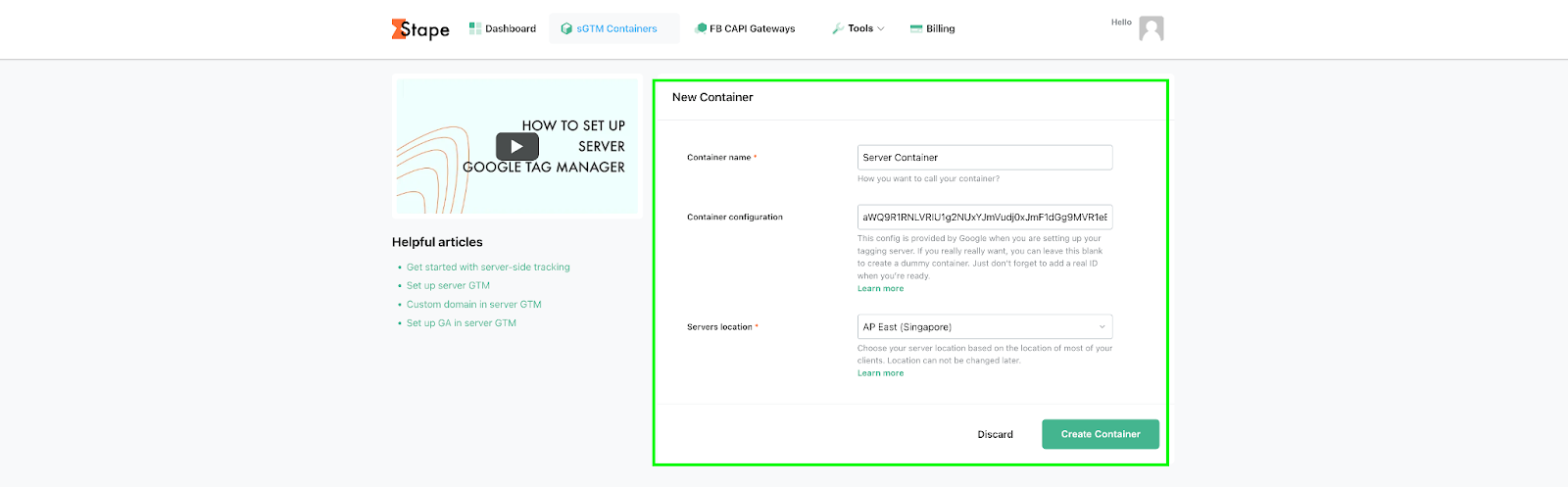 add the&nbsp;Container name, Container Config