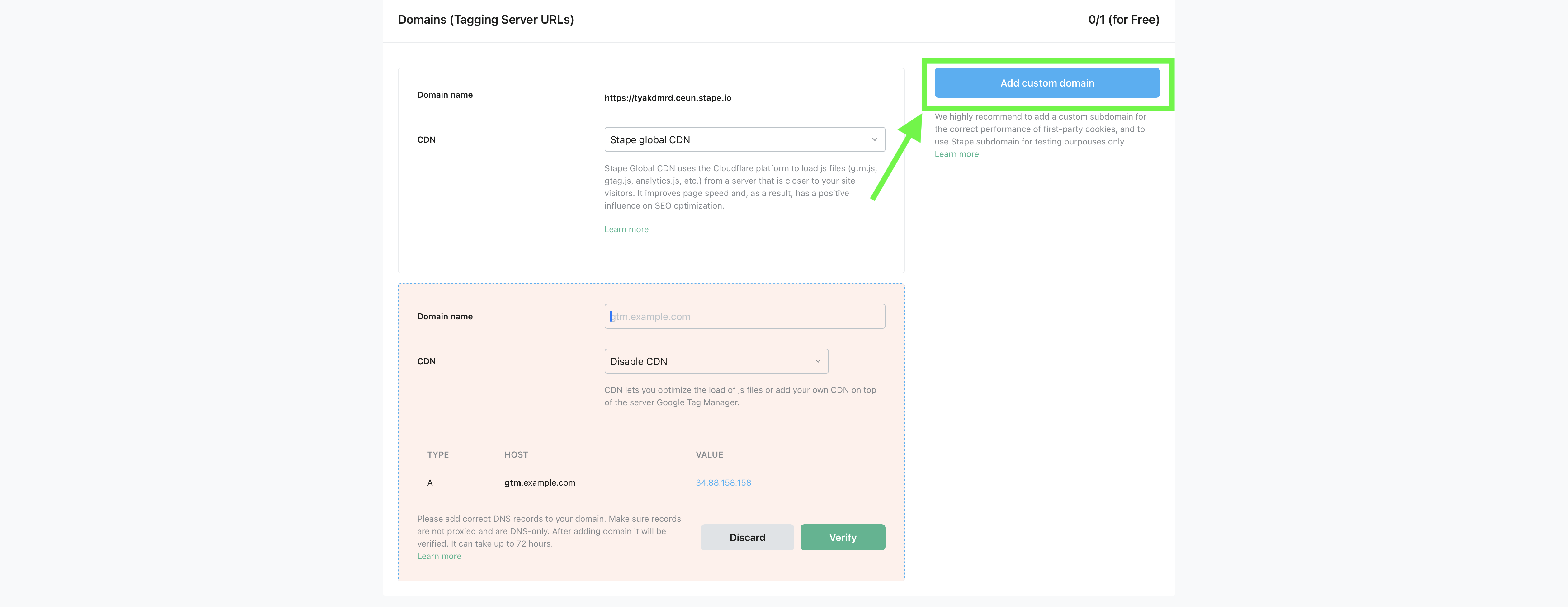 using subdomain in stape.io