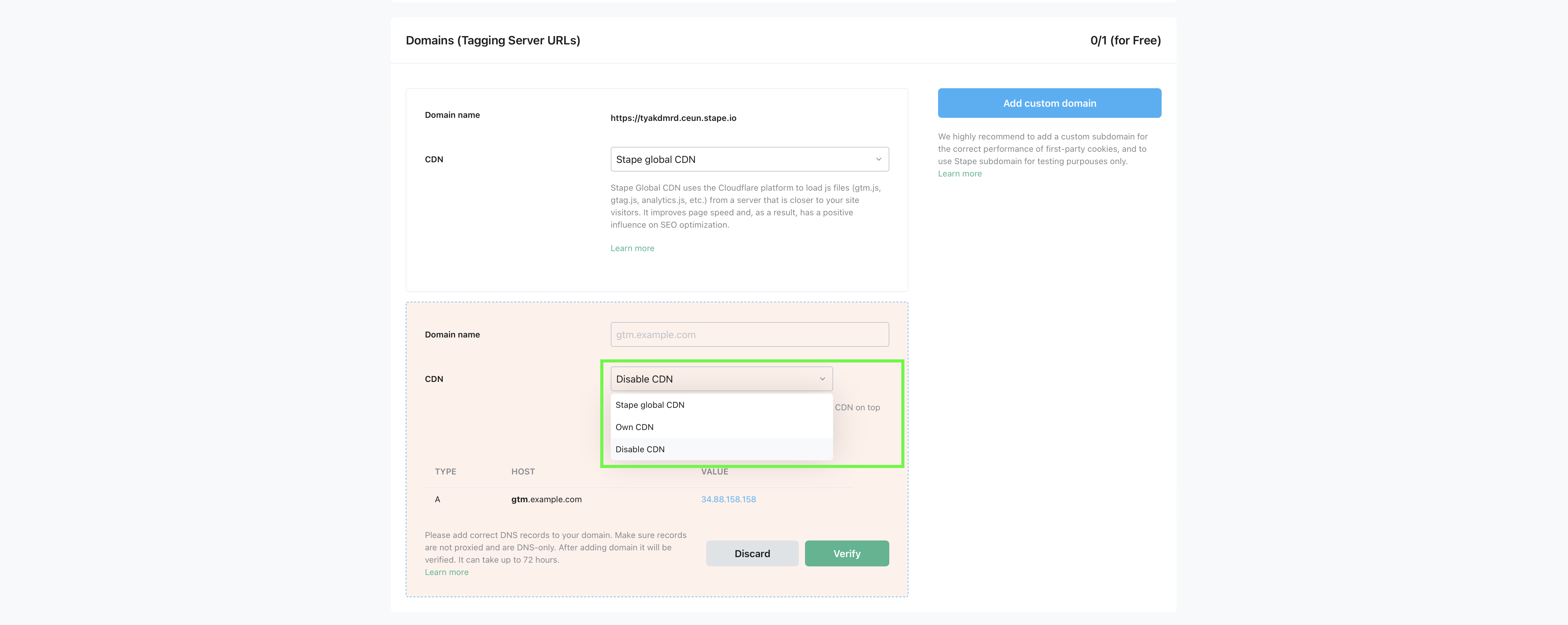 enable cdn in stape.io