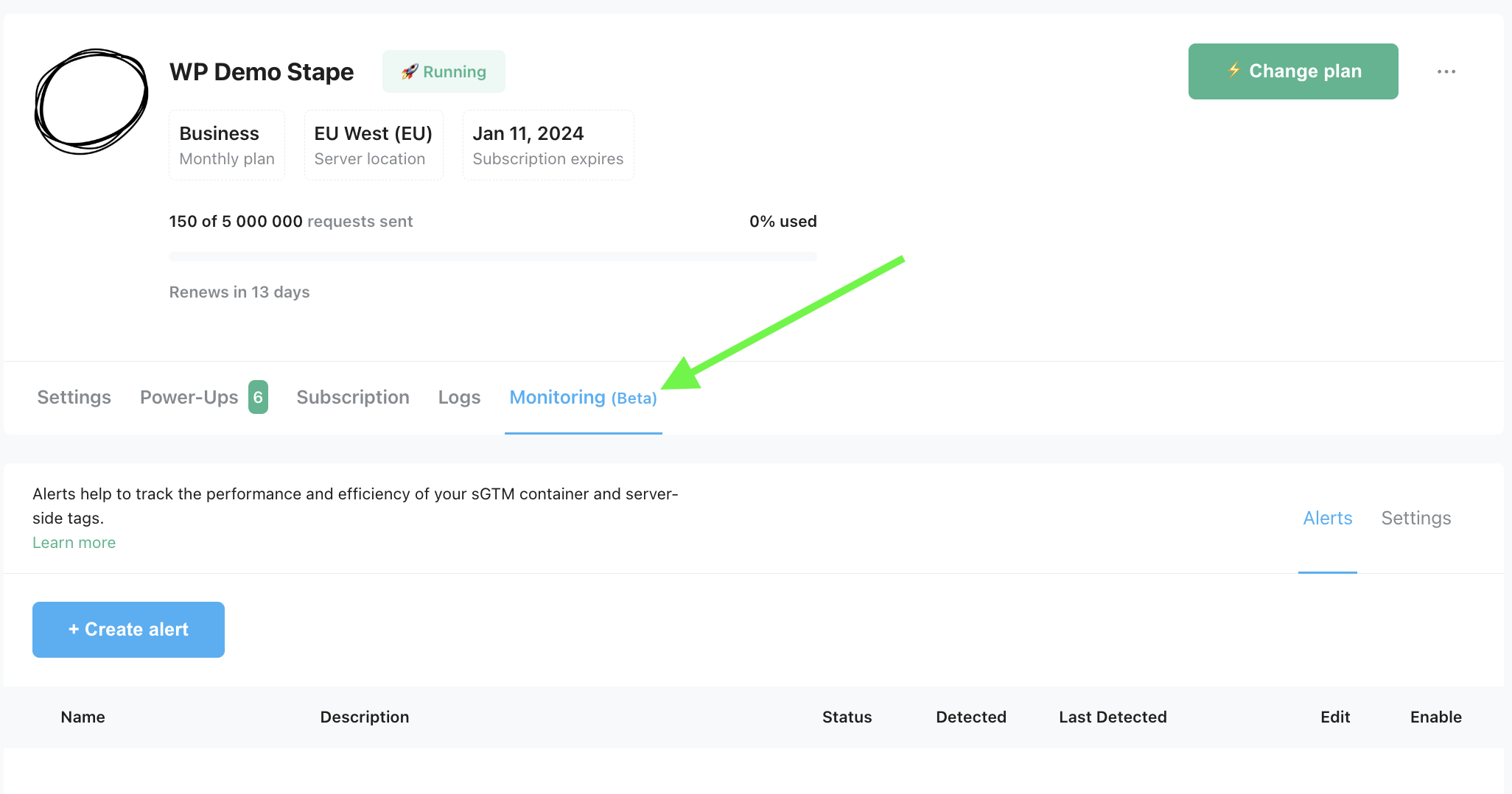 monitoring feature from stape