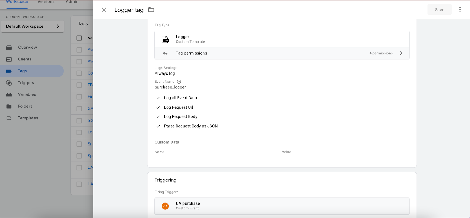 logger tag in google tag manager