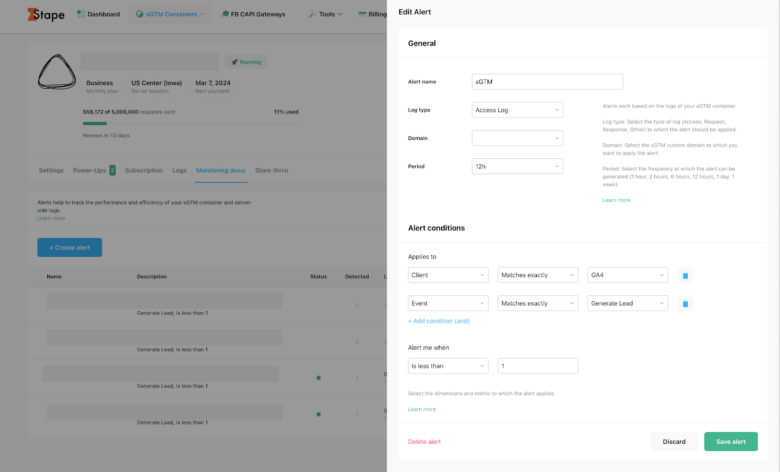 monitoring feature by stape