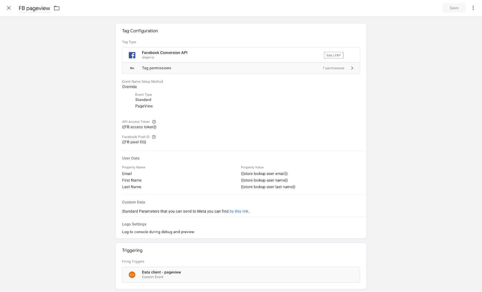 Add a lookup variable to the pageview tag - Stape