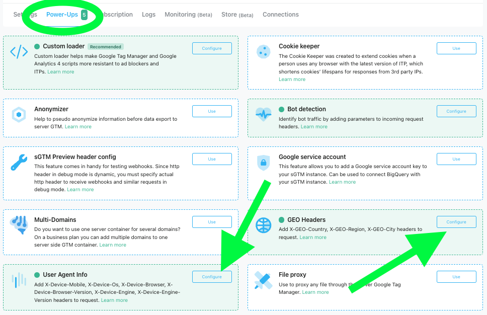 user agent and geo-header power-ups from stape