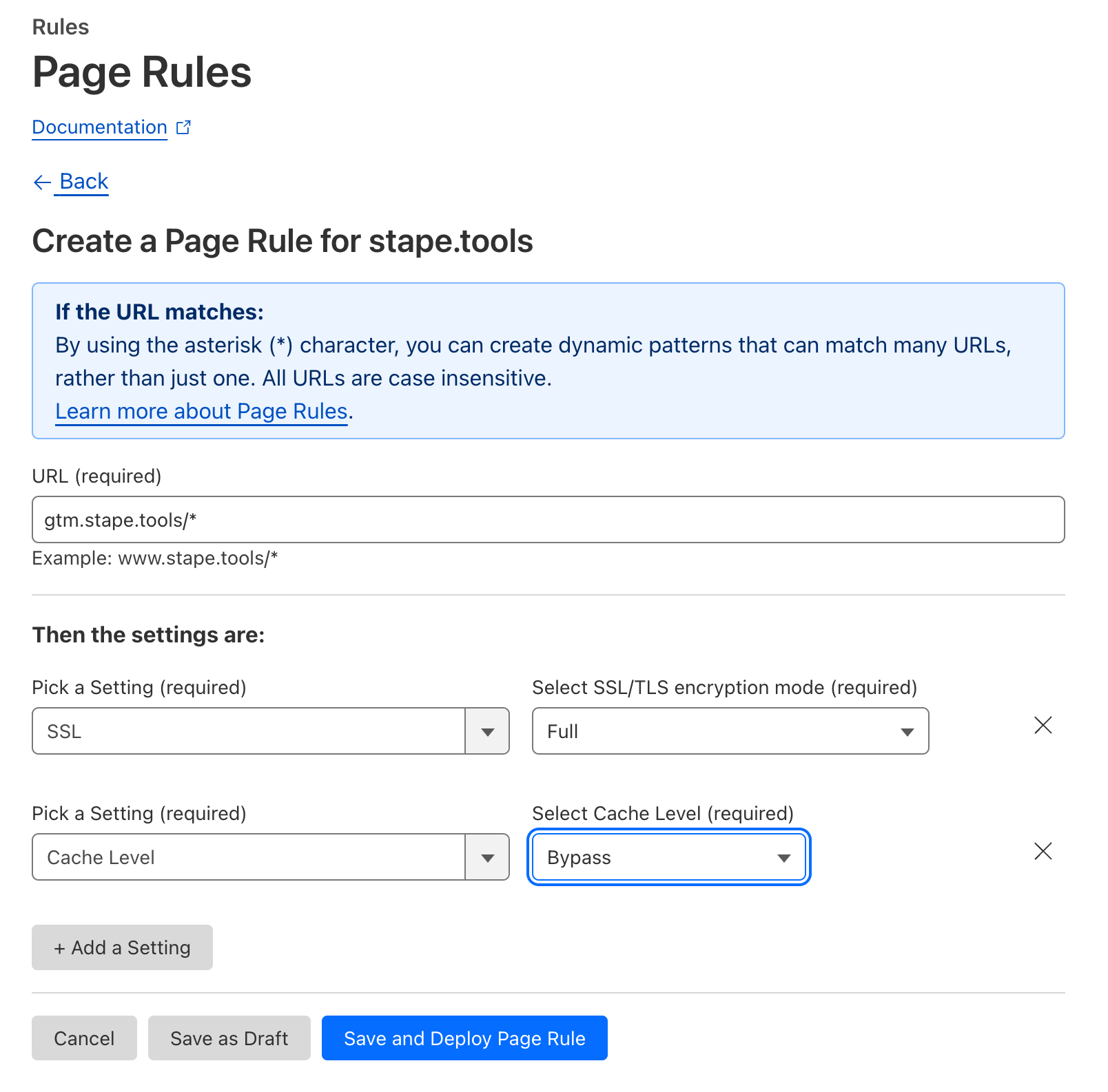 cloudflare settings - stape