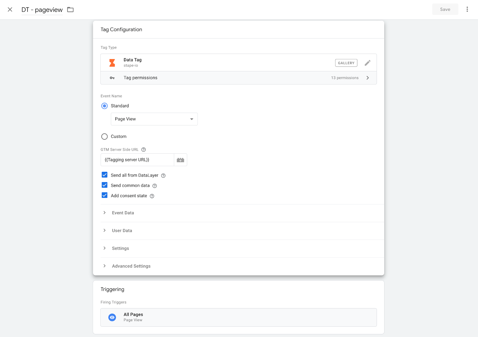 data tag configuration - stape