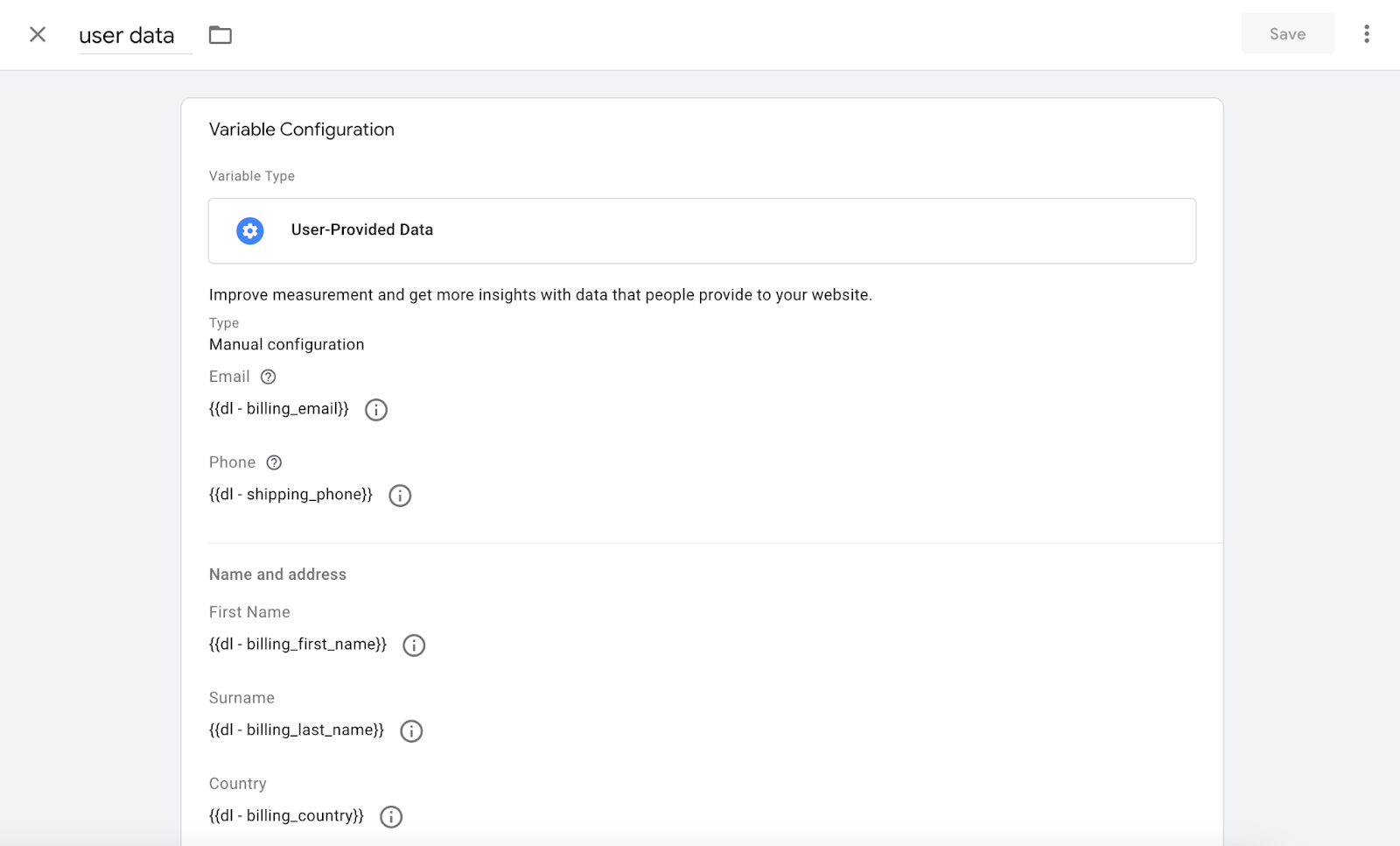 Configure User-Provided Data variable in web GTM and add it to GA4 tag settings