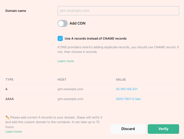 cdn settings on stape