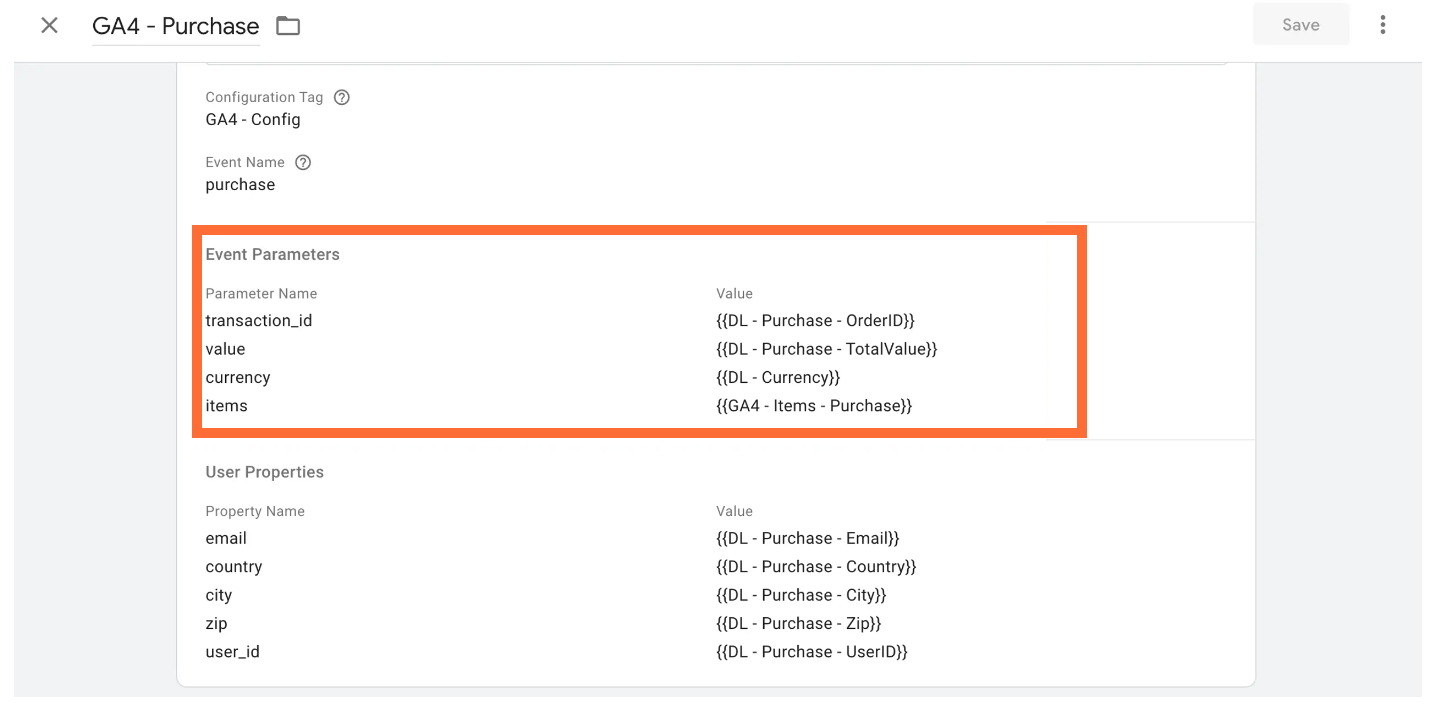 Configure product data inside the web GTM container