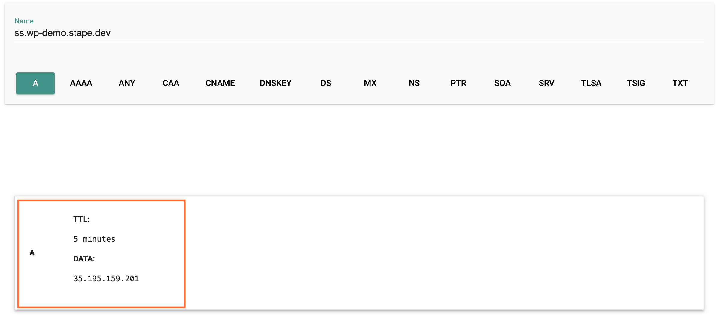 Successful DNS record