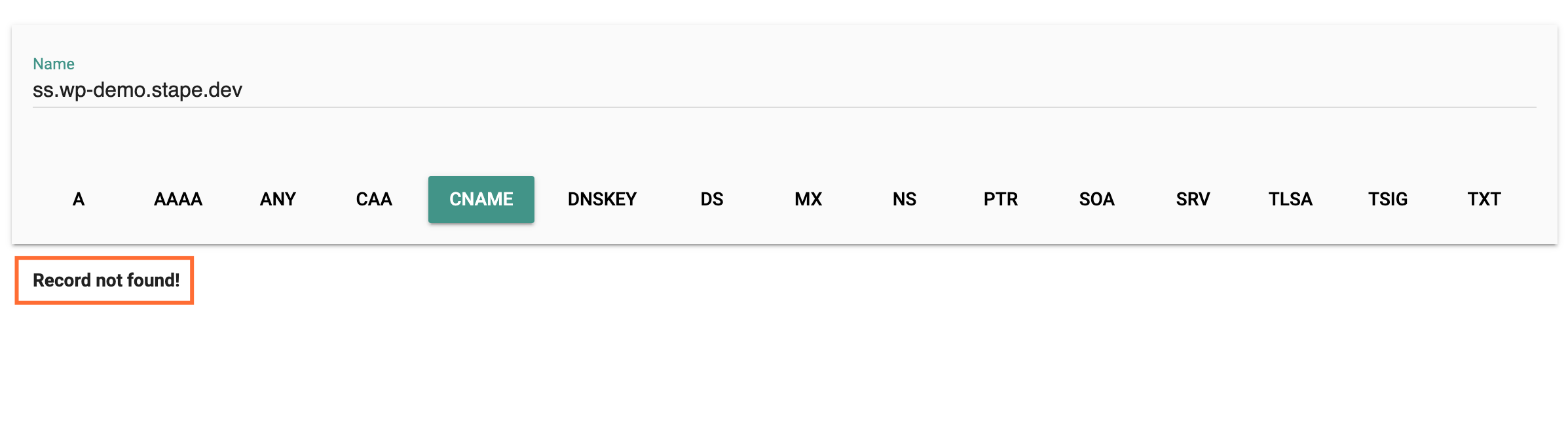 DNS record not found